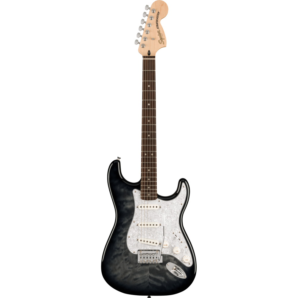 Squier by Fender FSR Affinity Stratocaster QMT LRL WPPG Black Burst.