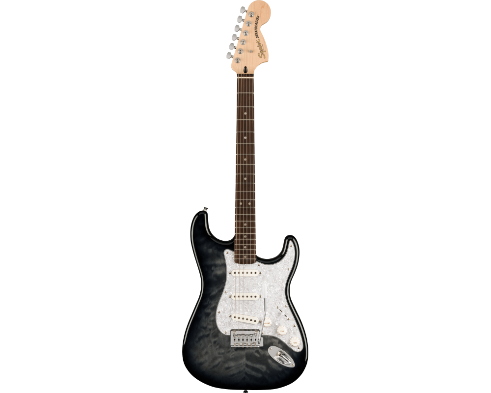 Squier by Fender FSR Affinity Stratocaster QMT LRL WPPG Black Burst.