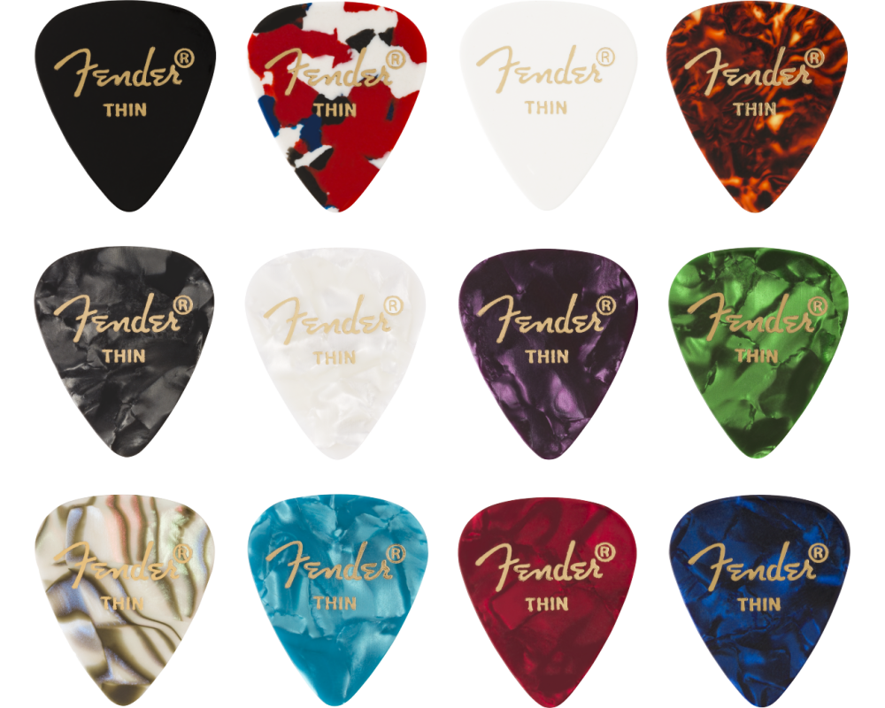 Fender 351 Celluloid Picks Medley Thin 12 Pack