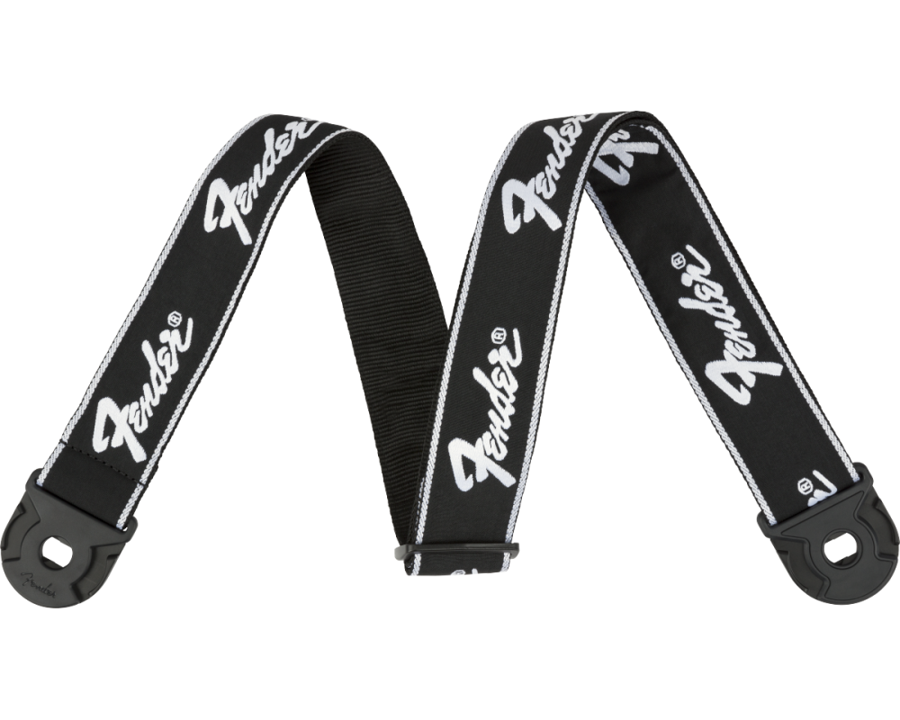 Fender Quick Grip Locking End Strap, Black with White Running Logo