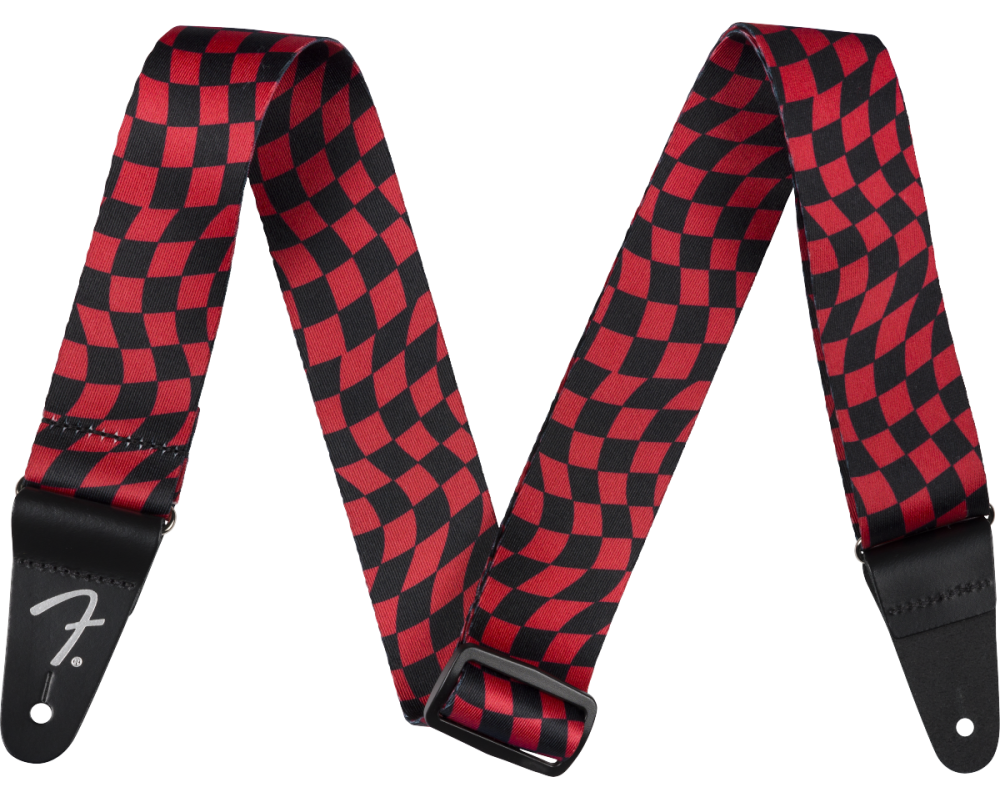 Fender Wavy Checkerboard Polyester Strap, Red