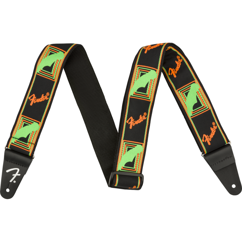 Fender Neon Monogrammed Strap, Green and Orange