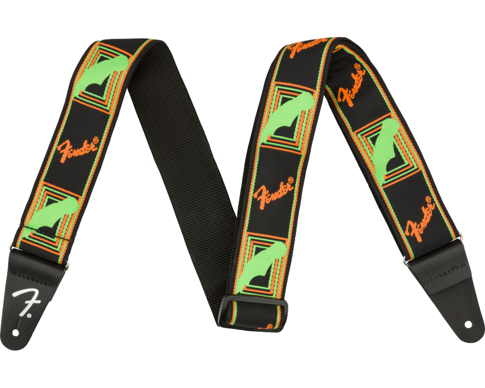 Fender Neon Monogrammed Strap, Green and Orange
