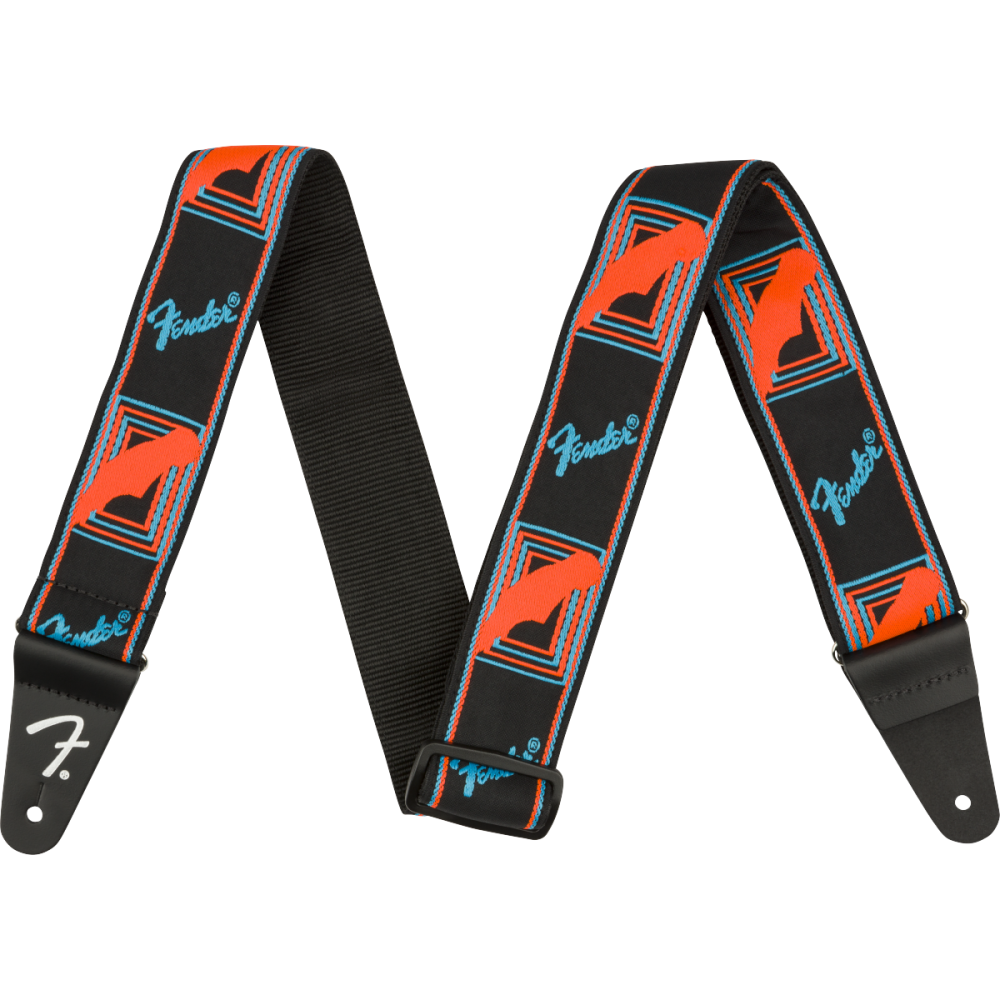 Fender Neon Monogrammed Strap, Blue and Orange, 2 inch