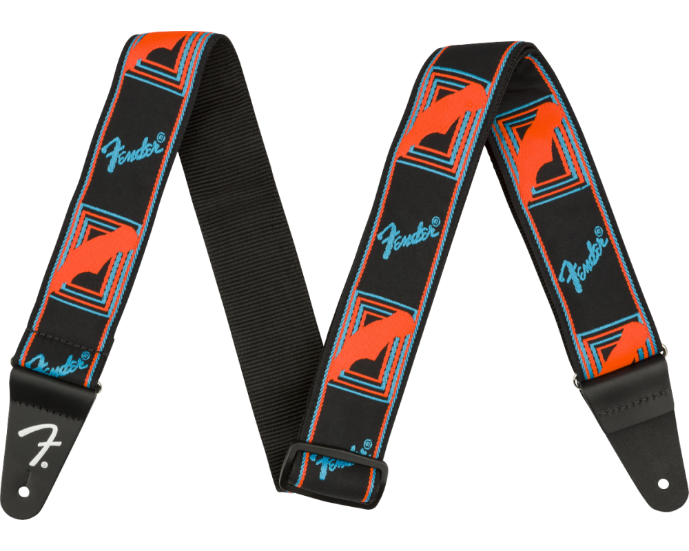 Fender Neon Monogrammed Strap, Blue and Orange, 2 inch