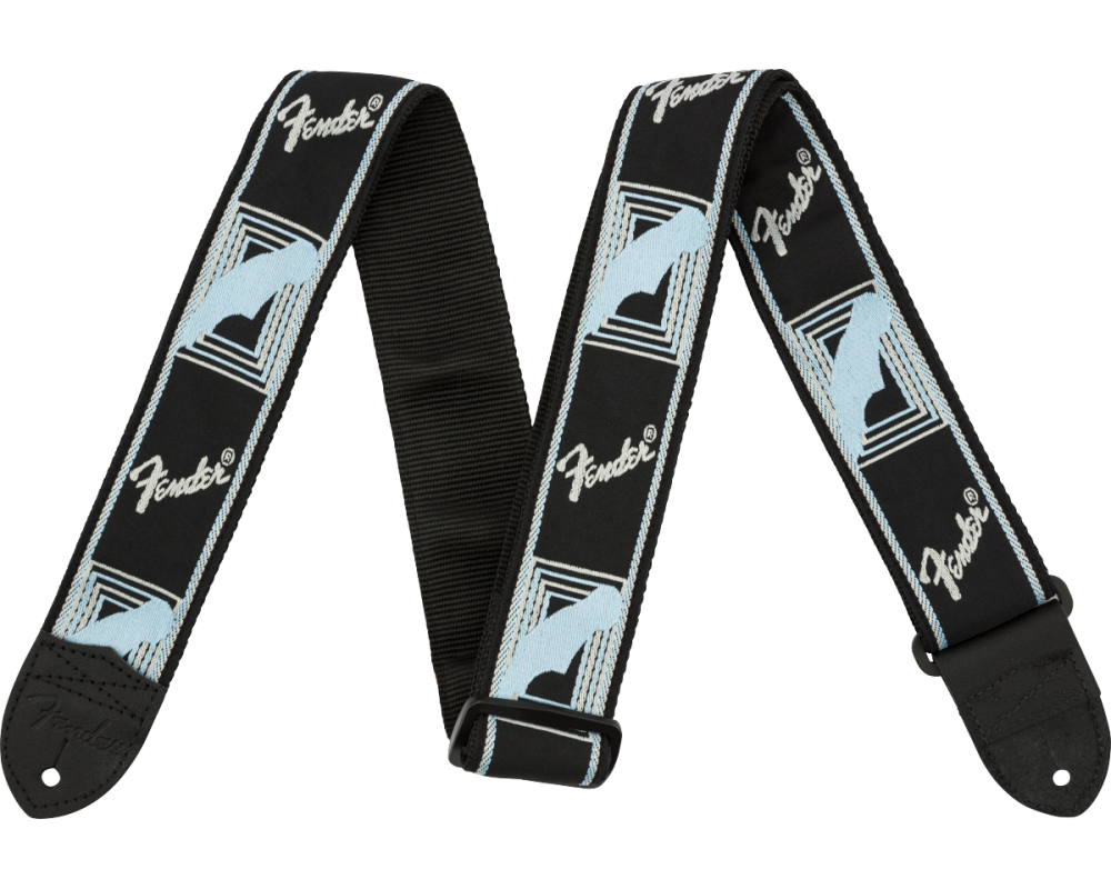 Fender Monogrammed Strap, Black/Light Grey/Blue