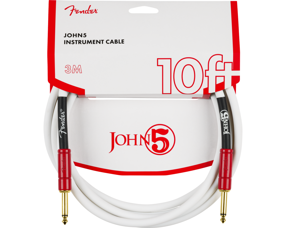 Fender John 5 Instrument Cable, 3m, White and Red
