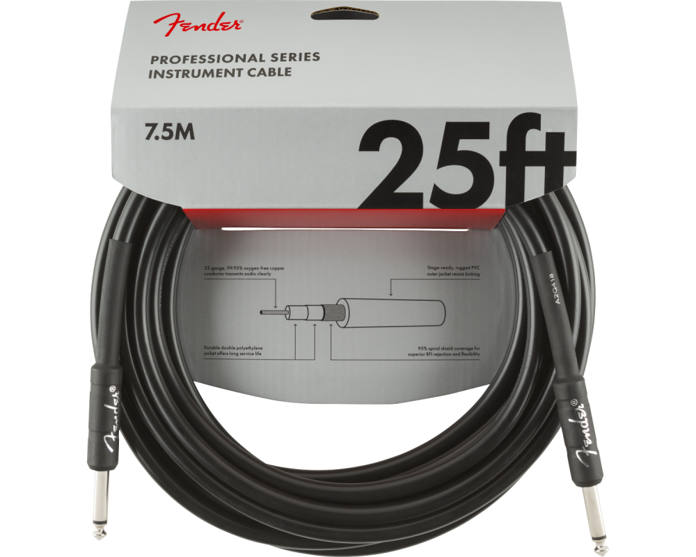 Fender Professional Series Instrument Cable, Straight/Straight 7,5m Black