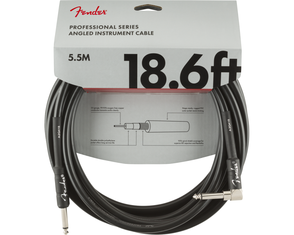 Fender Professional Series Instrument Cable, Straight/Angle 5,5m Black