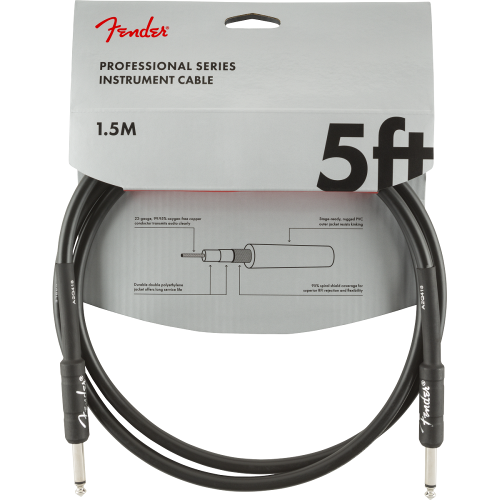 Fender Professional Series Instrument Cable, Straight/Straight 1,5m Black