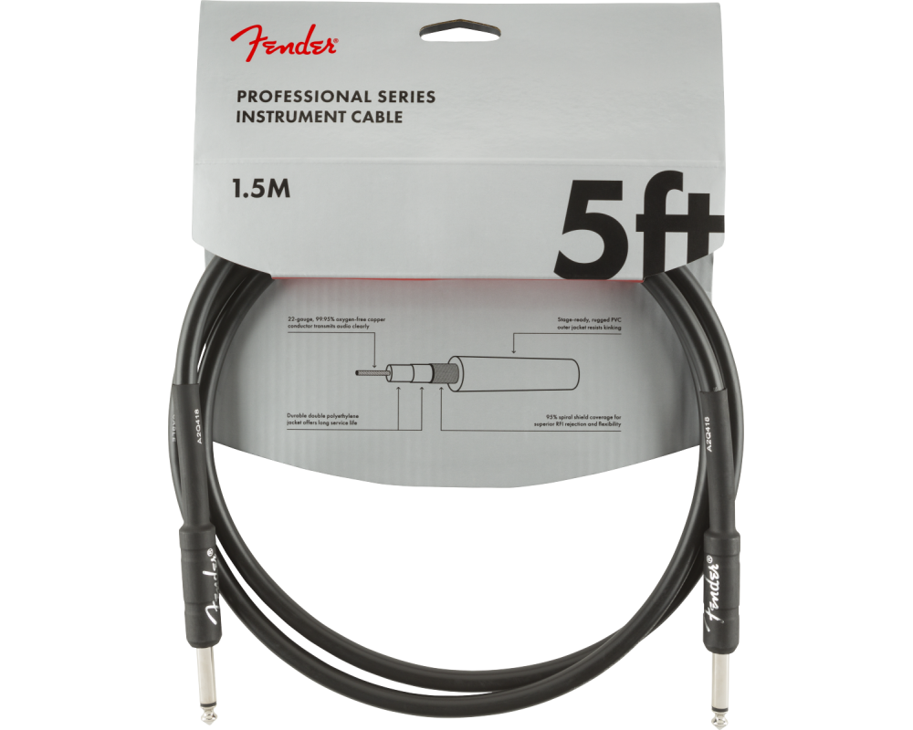 Fender Professional Series Instrument Cable, Straight/Straight 1,5m Black