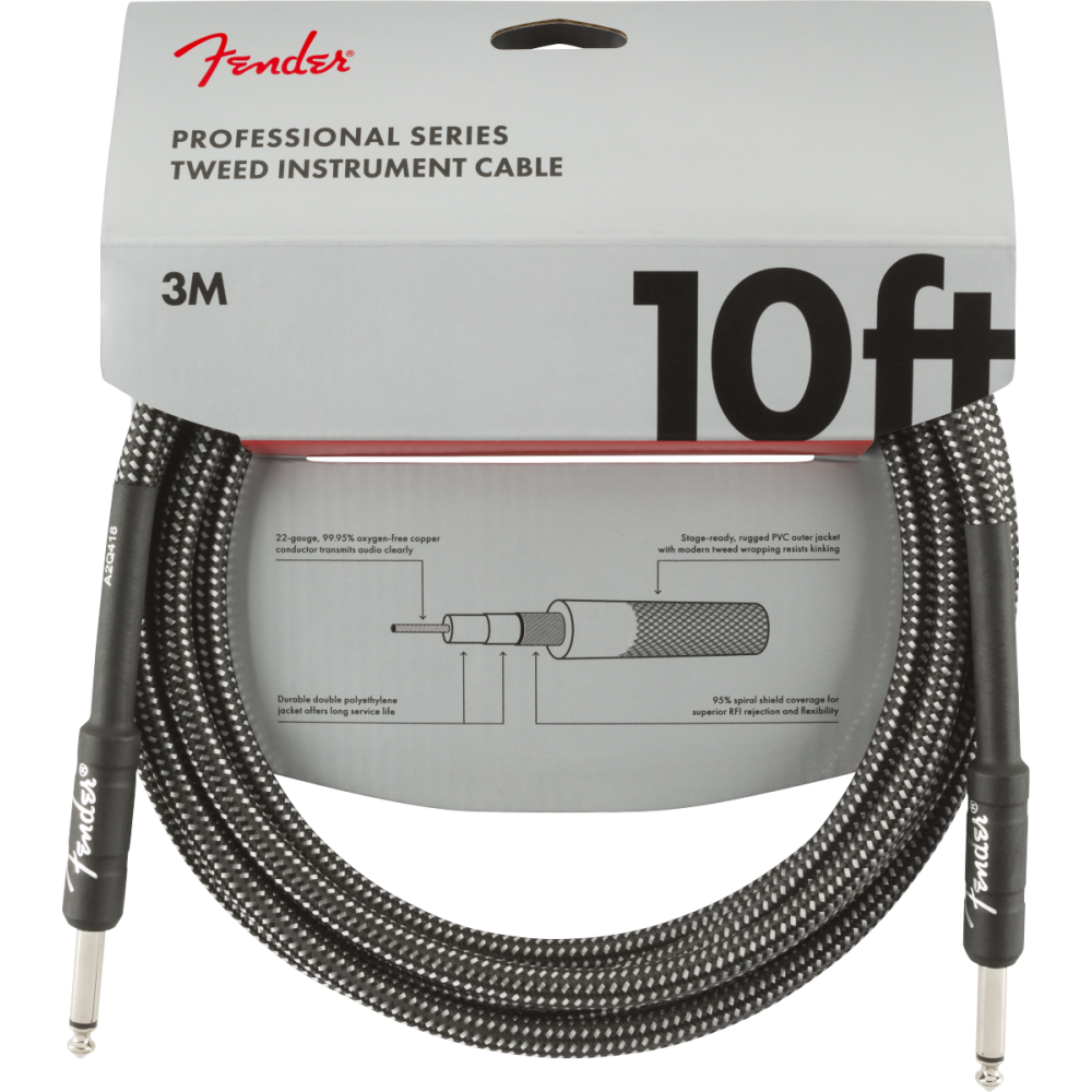 Fender Professional Series Instrument Cables, 3m, Gray Tweed