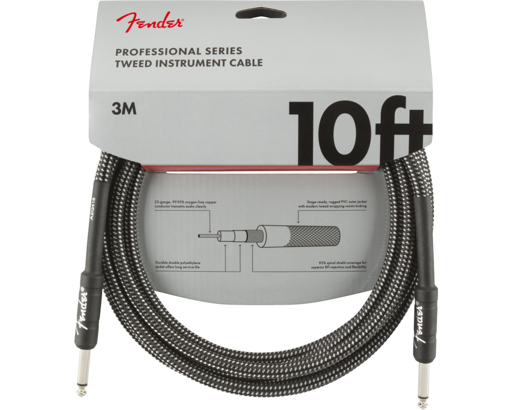 Fender Professional Series Instrument Cables, 3m, Gray Tweed
