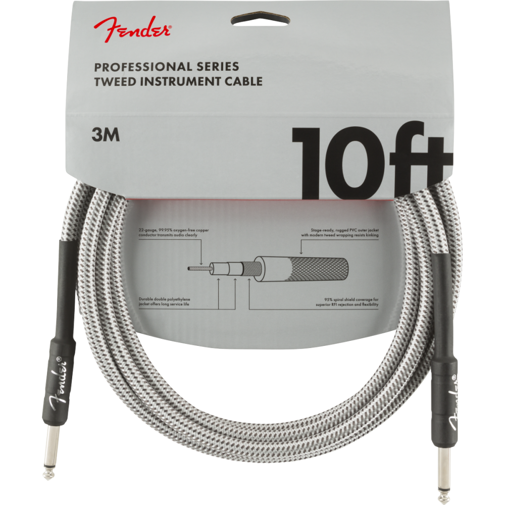 Fender Professional Series Instrument Cable, 3m, White Tweed