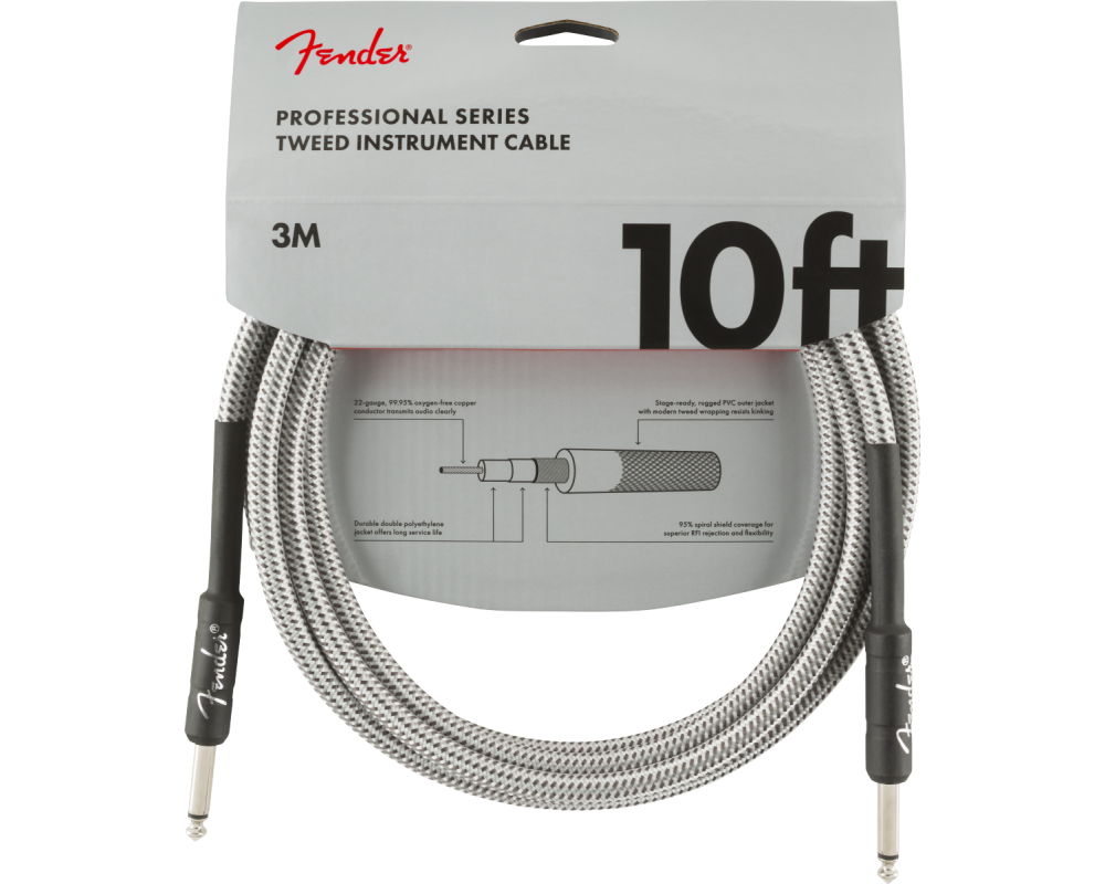Fender Professional Series Instrument Cable, 3m, White Tweed