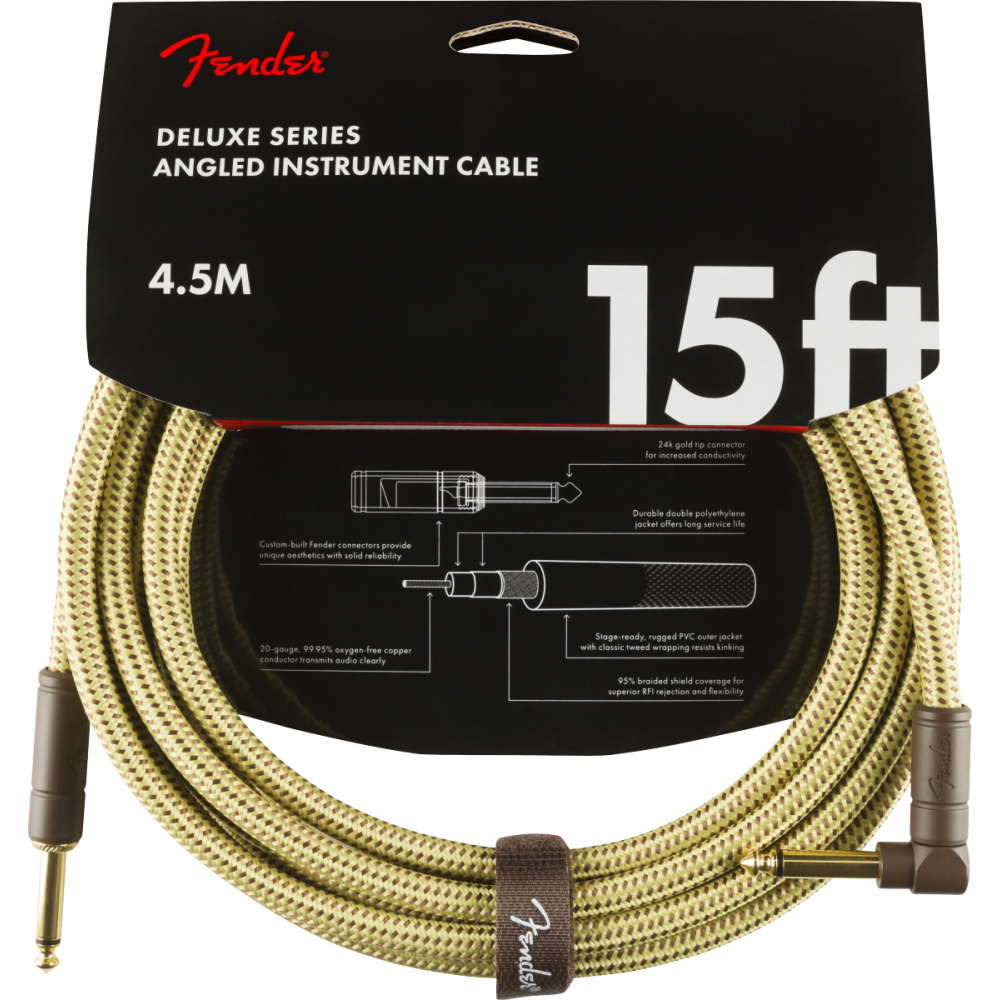 Fender Deluxe Series Instrument Cable, Straight/Angled, 4,5m, Tweed