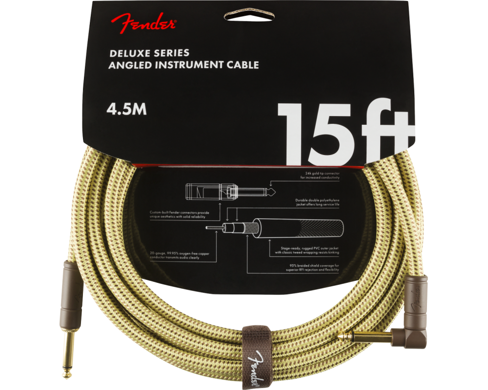 Fender Deluxe Series Instrument Cable, Straight/Angled, 4,5m, Tweed