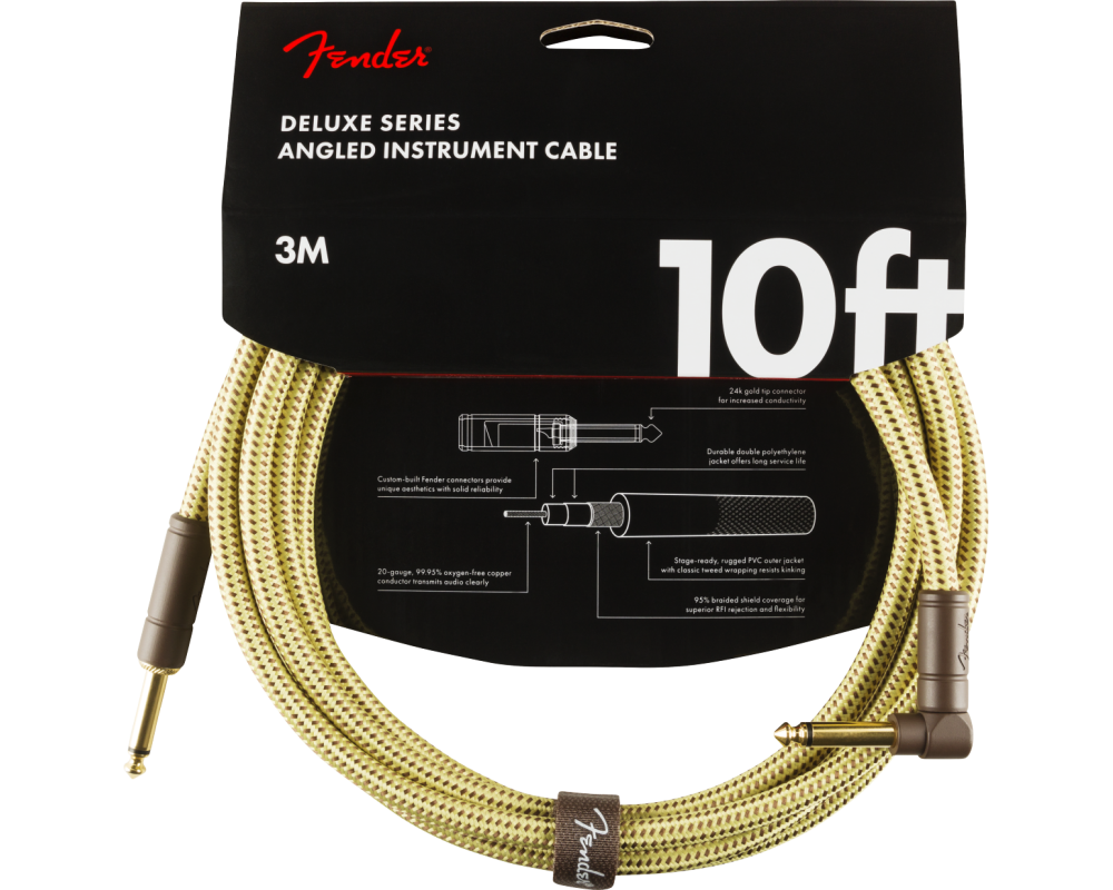 Fender Deluxe Series Instrument Cable, Straight/Angle, 3m, Tweed