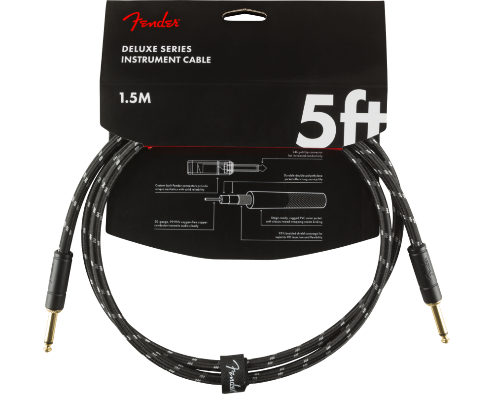 Fender Deluxe Series Instrument Cable, Straight/Straight, 1,5m, Black Tweed