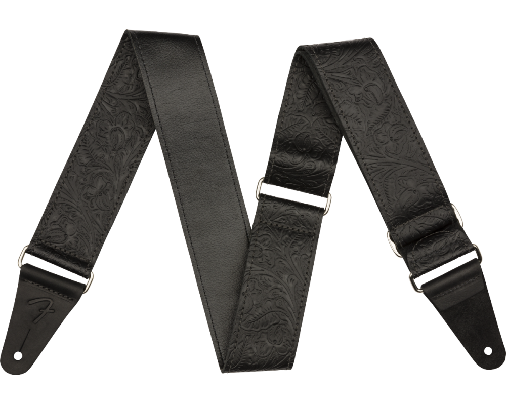 Fender Tooled Leather Guitar Strap Black 2 inch