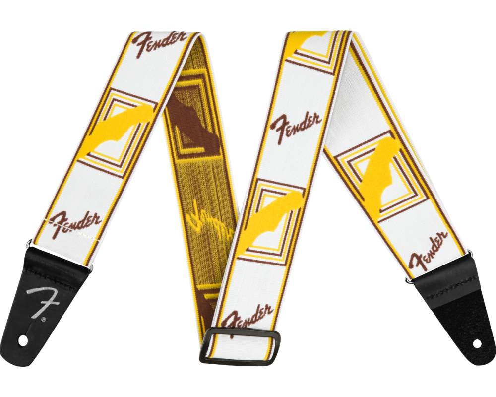 Fender WeighLess Monogrammed Strap White/Brown/Yellow, 2 inch