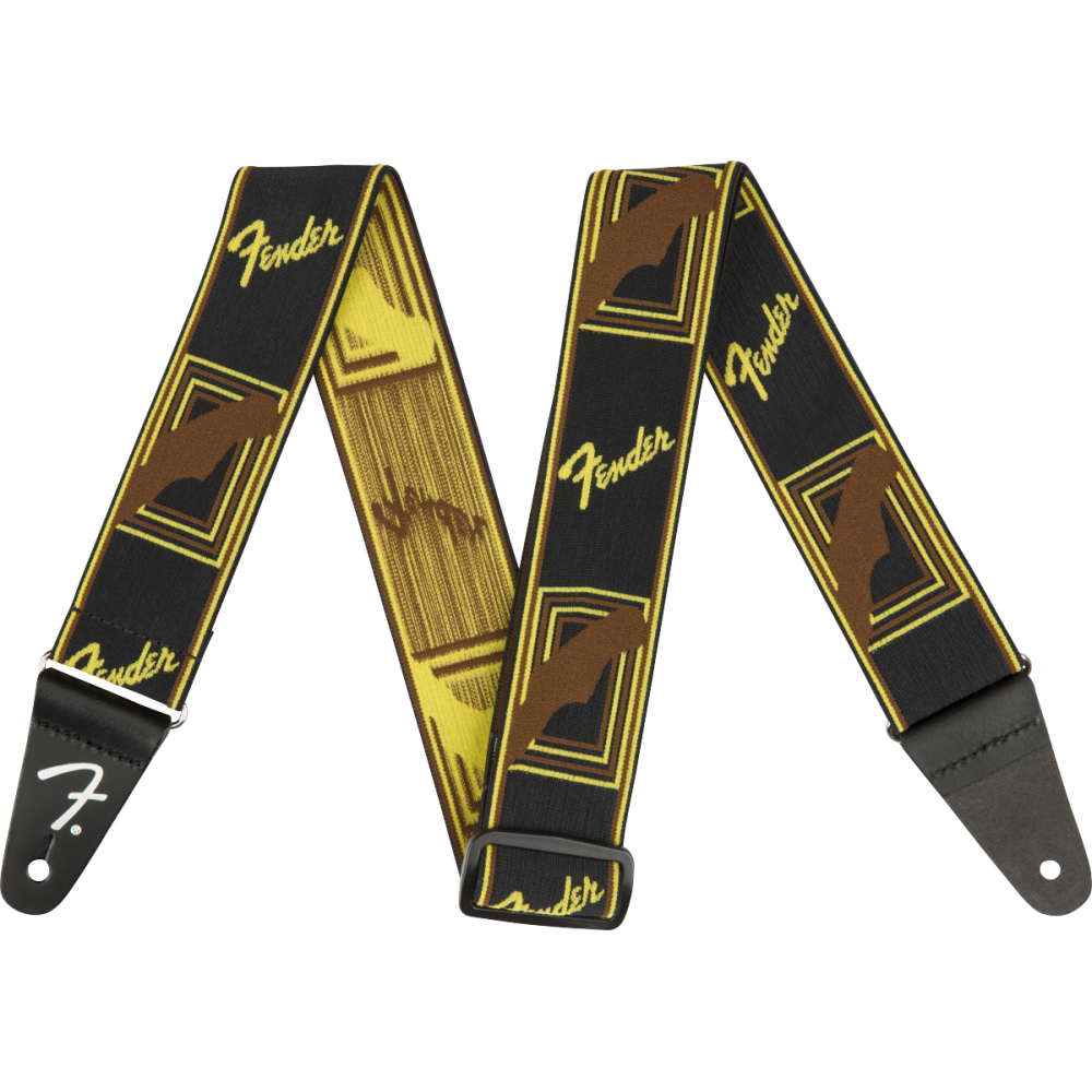 Fender WeighLess Monogrammed Strap Black/Yellow/Brown, 2 inch