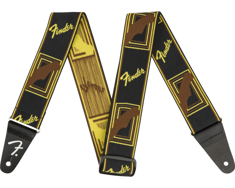 Fender WeighLess Monogrammed Strap Black/Yellow/Brown, 2 inch