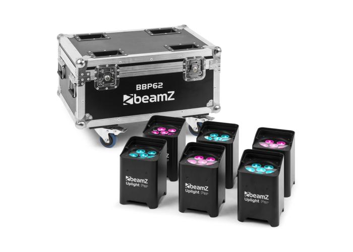 beamZ BBP62 Set, 6 Uplights (in/outdoor) in Flightcase w/ Charger