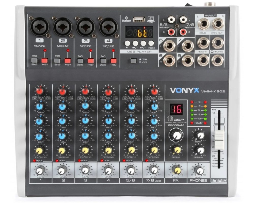 Vonyx VMM-K802 MusMix 8Ch/BT/Echo/USB Rec