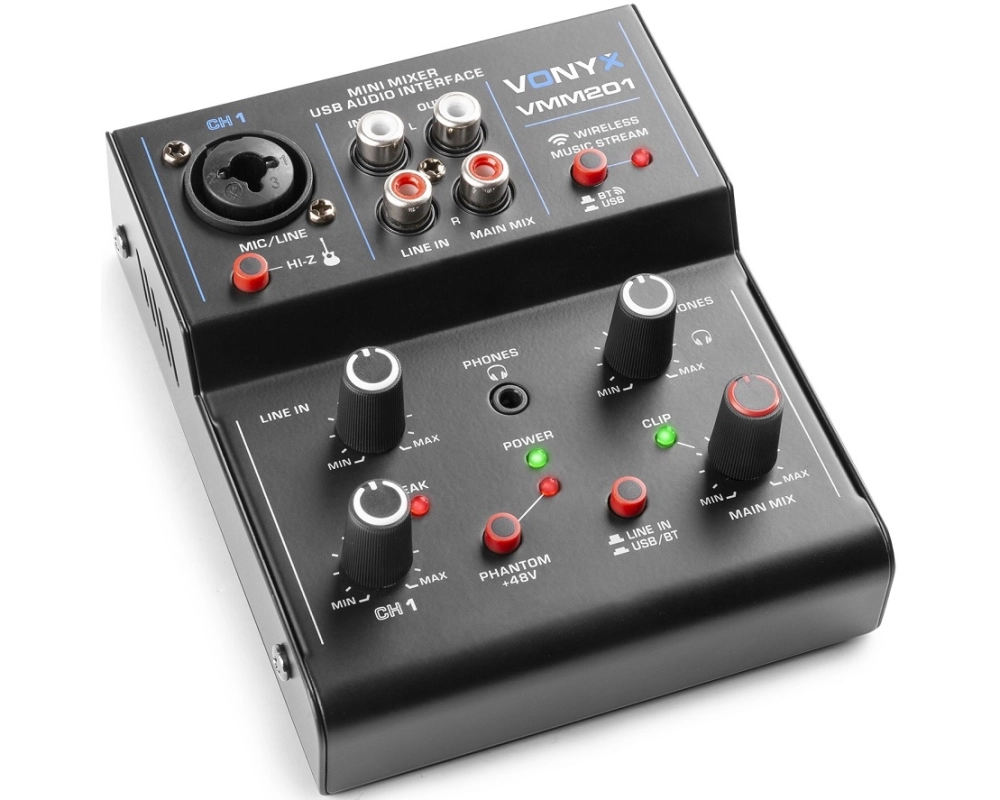 Vonyx VMM201 Mixer 2CH/EQ/USB/BT