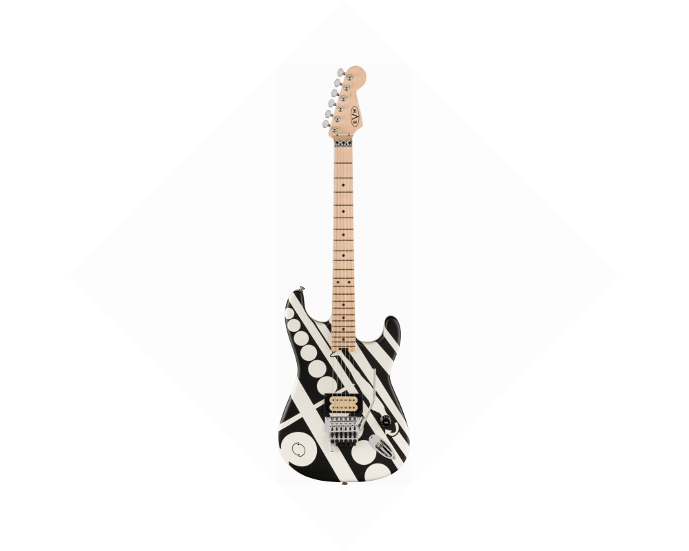 EVH Striped Series Circles, Maple Fingerboard, Satin White and Black