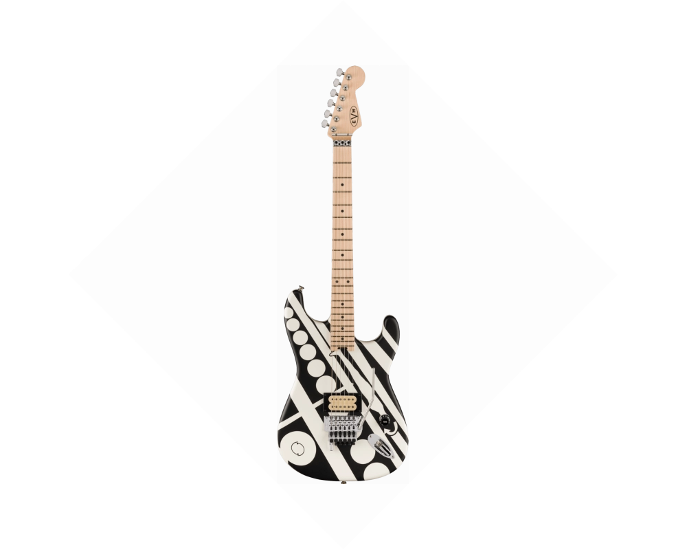 EVH Striped Series Circles, Maple Fingerboard, Satin White and Black