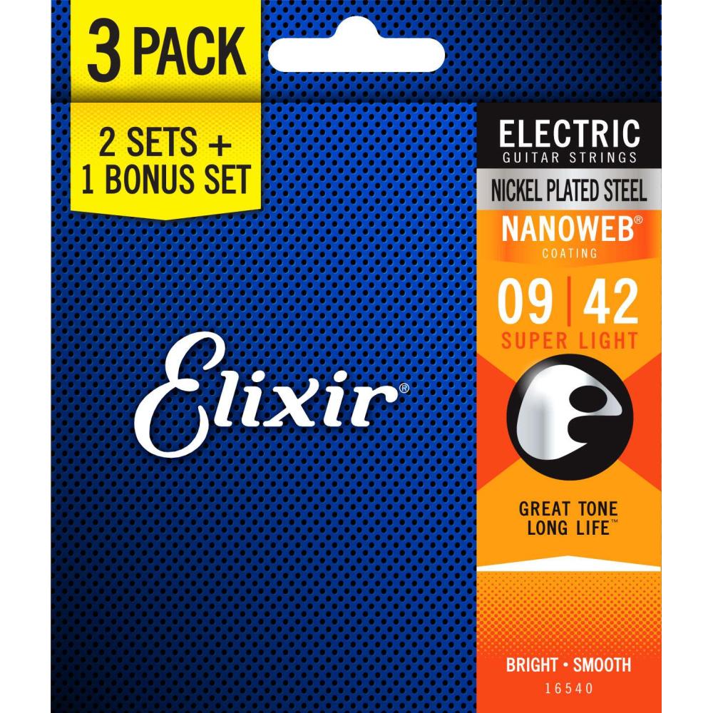 Elixir 16540 Nanoweb Electric 09-42 - 3 Pack