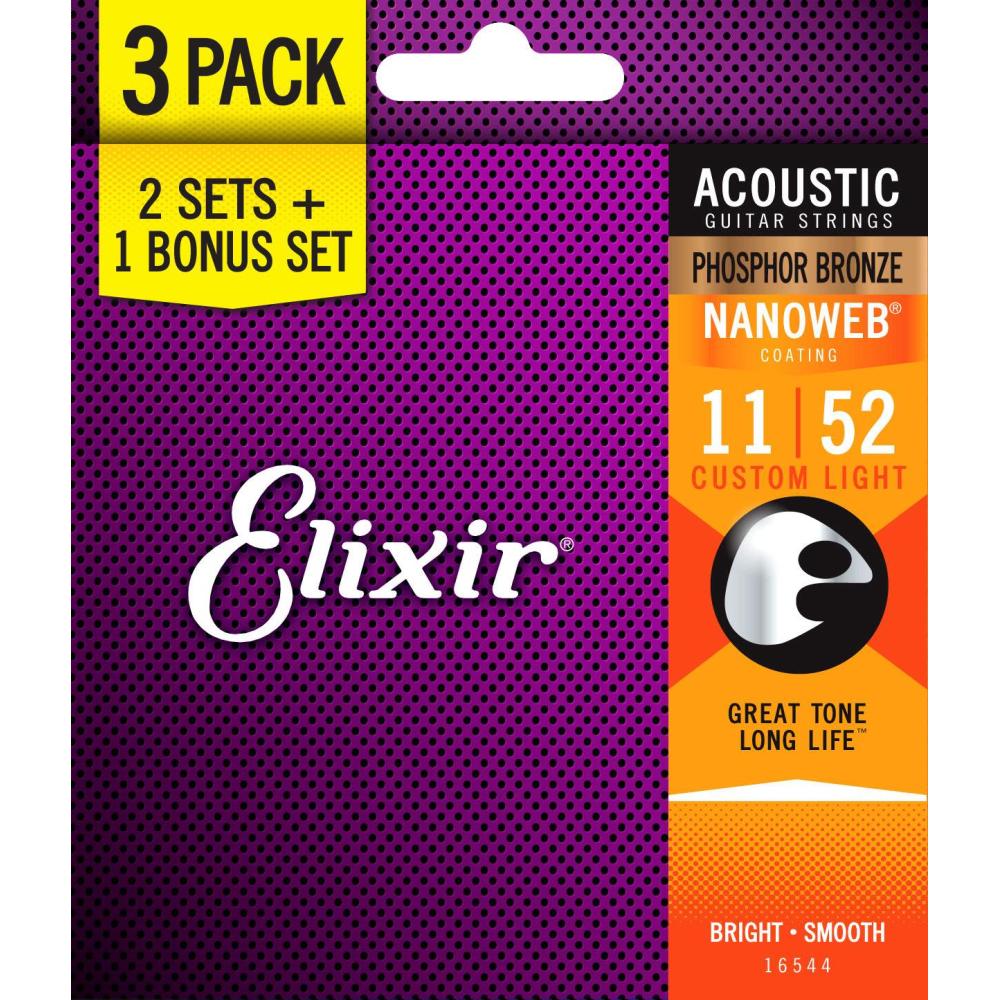 Elixir 16544 Phosphor Bronze Nanoweb Acou. Strings 11-52 (3P)