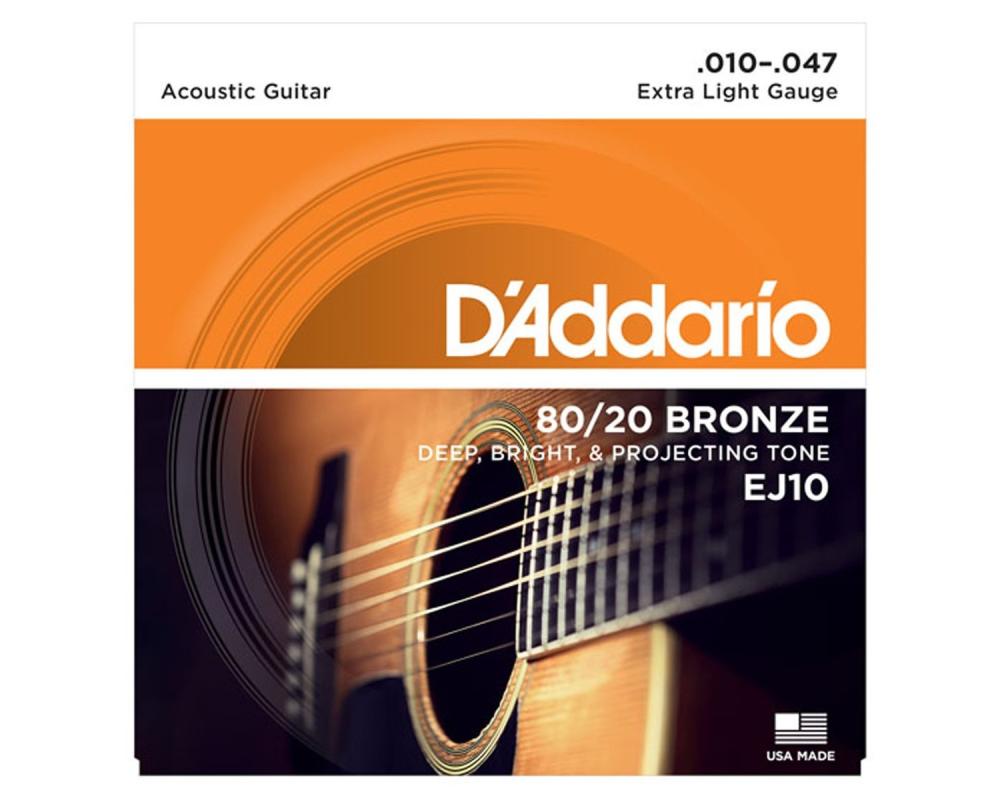 Daddario EJ10 - 10-47 Extra Light, 80/20 Bronze Acoustic Guitar Strings