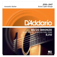 Daddario EJ10 - 10-47 Extra Light, 80/20 Bronze Acoustic Guitar Strings
