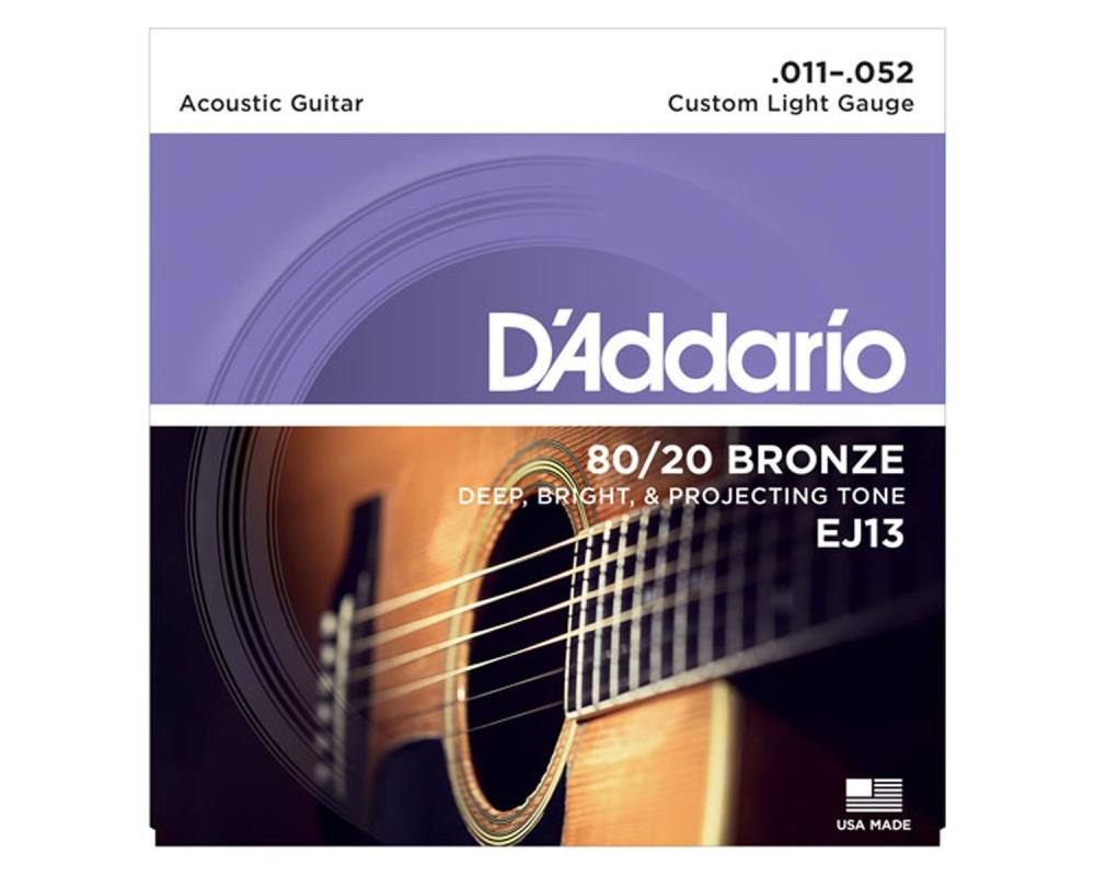 Daddario EJ13 11-52 Custom Light, 80/20 Bronze Acoustic Guitar Strings