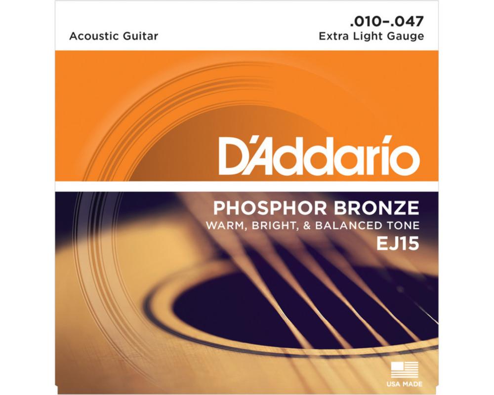 Daddario EJ15 10-47 Extra Light, Phosphor Bronze Acoustic Guitar Strings