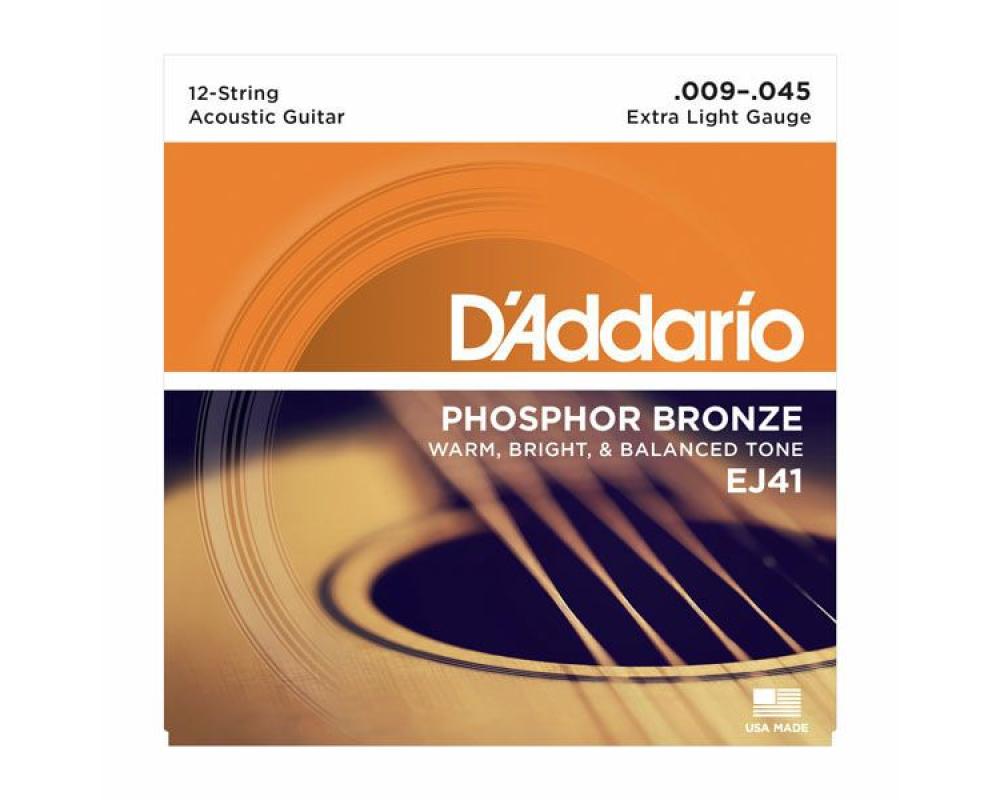 Daddario EJ41 09-45 Extra Light 12-String, Phosphor Bronze Ac. Guitar Strings