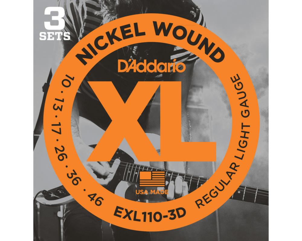 Daddario EXL110-3D 10-46 Regular Light, XL Nickel Elec. Guit. Strings 3-Pack