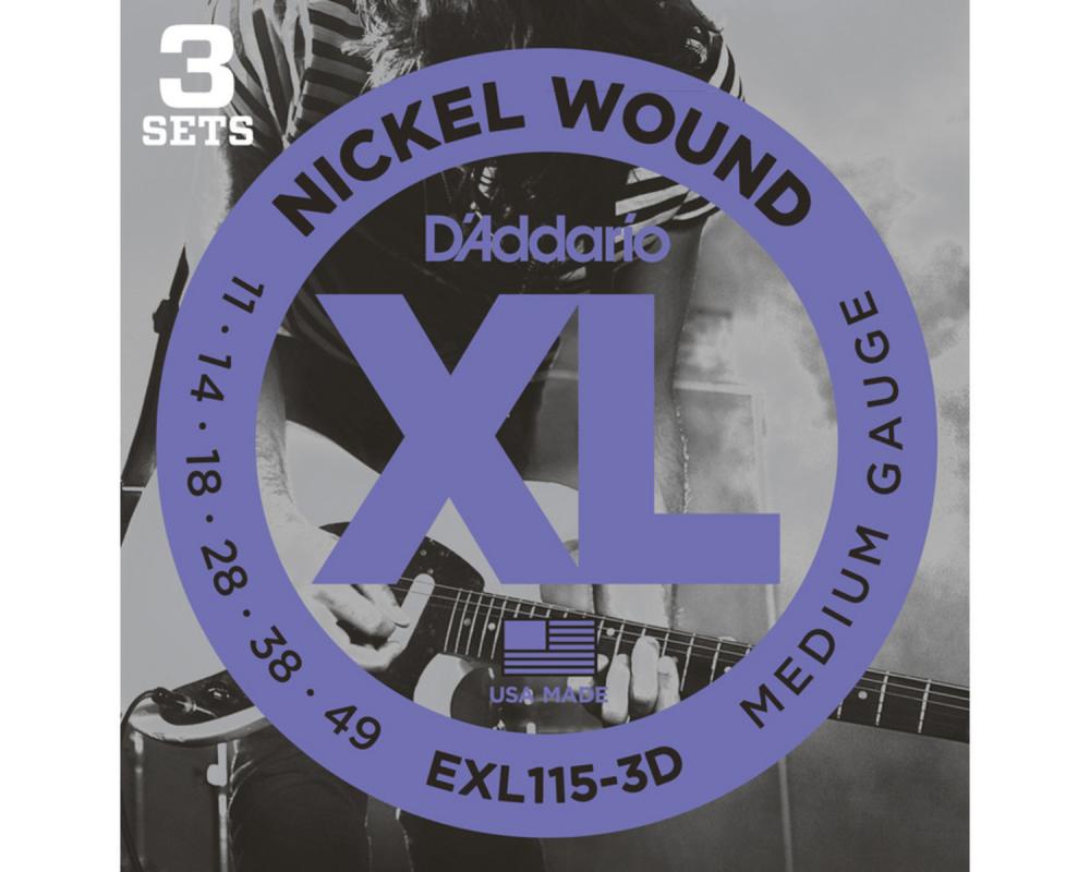 Daddario EXL115-3D 11-49 Medium, XL Nickel 3-Pack