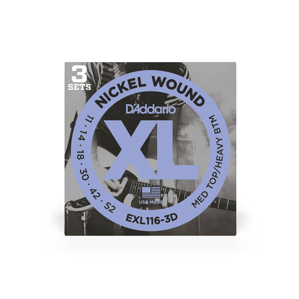 Daddario EXL116-3D 11-52 Medium Top/Heavy Bottom, XL Nickel 3-Pack