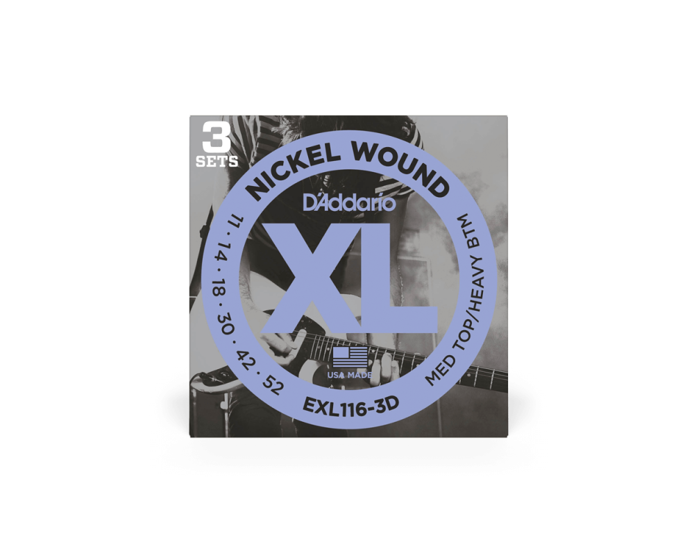 Daddario EXL116-3D 11-52 Medium Top/Heavy Bottom, XL Nickel 3-Pack