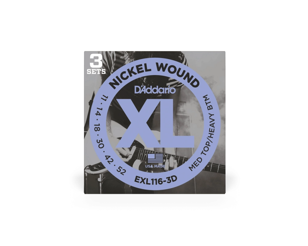 Daddario EXL116-3D 11-52 Medium Top/Heavy Bottom, XL Nickel 3-Pack