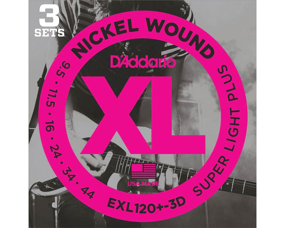 Daddario EXL120+-3D 9.5-44 Super Light Plus, XL Nickel 3-Pack