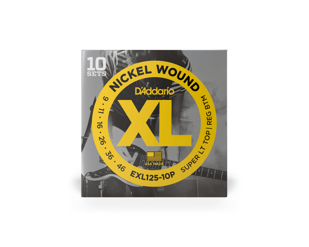 Daddario EXL125-10P 9-46 Super Light Top/Regular Bottom, XL Nickel 10-Pack