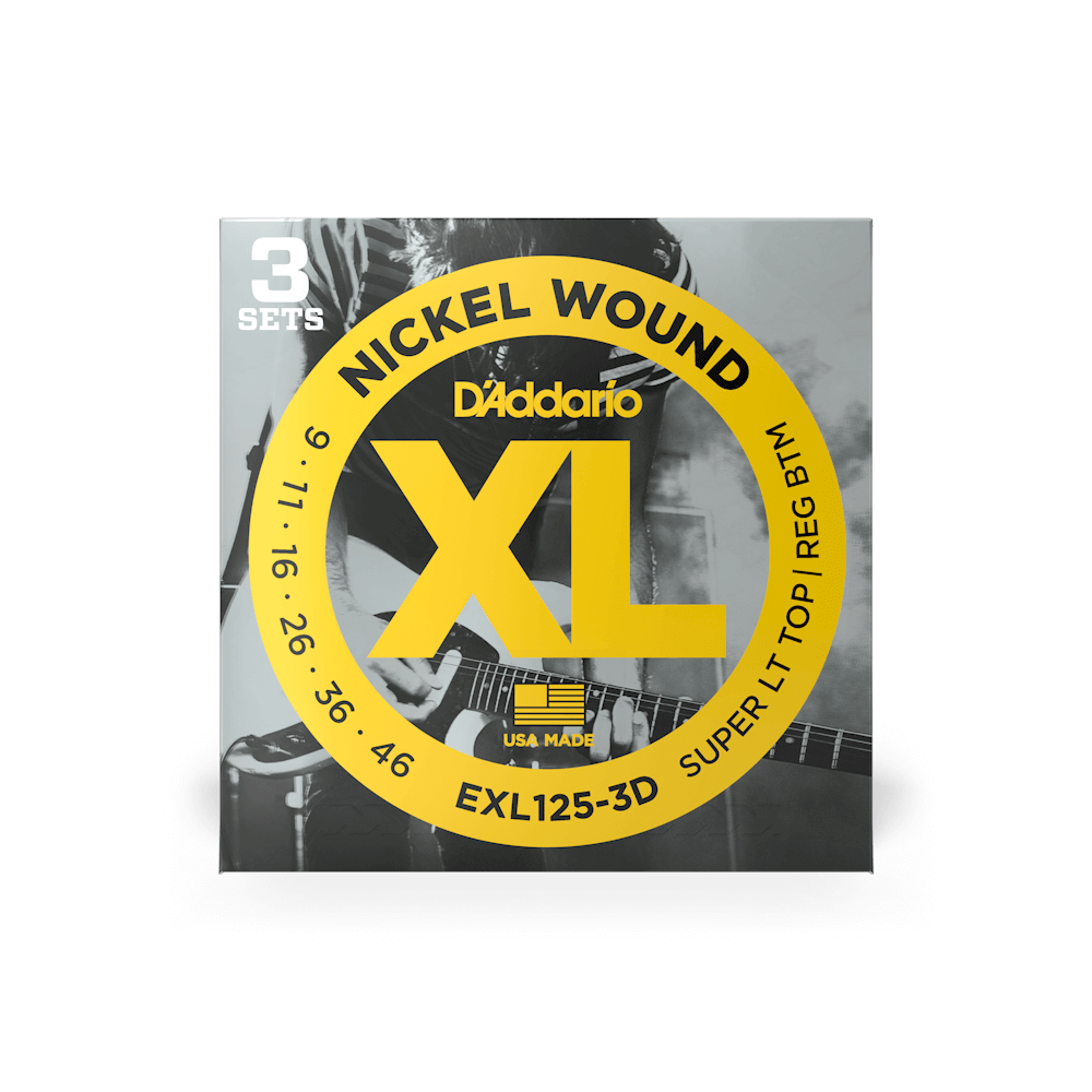 Daddario EXL125-3D 9-46 Super Light Top/Regular Bottom, XL Nickel 3-Pack