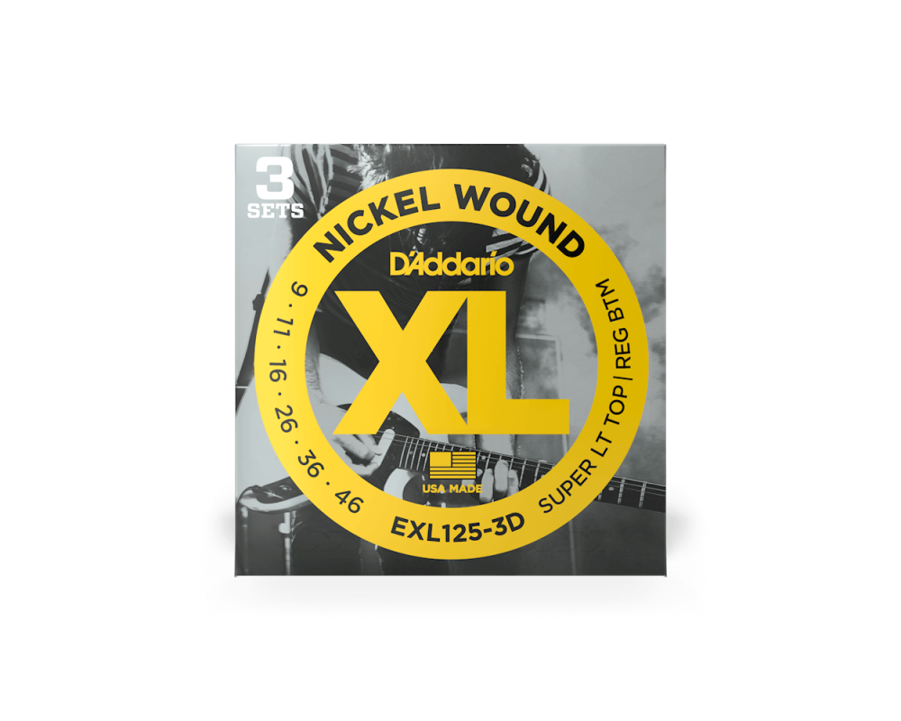 Daddario EXL125-3D 9-46 Super Light Top/Regular Bottom, XL Nickel 3-Pack