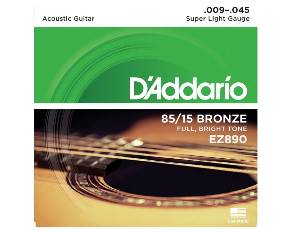 Daddario EZ890 85/15 Bronze Acoustic Guitar Strings, Super Light, 9-45