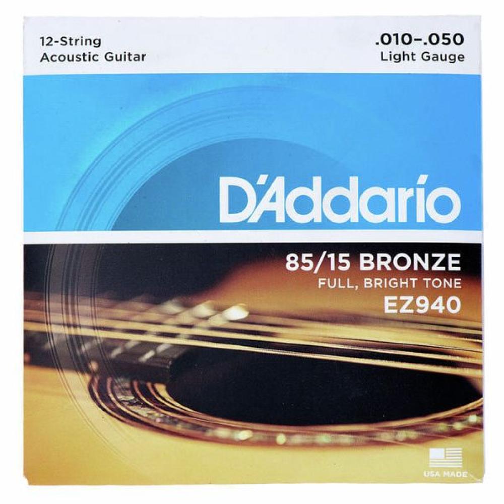 Daddario EZ940 85/15 Bronze 12-String Acoustic Guitar Strings, Light, 10-50